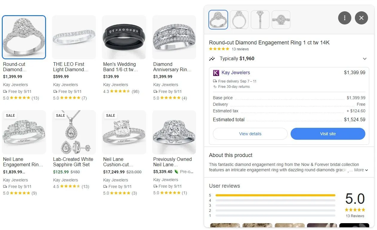 Kay Jewelers product listing ad example