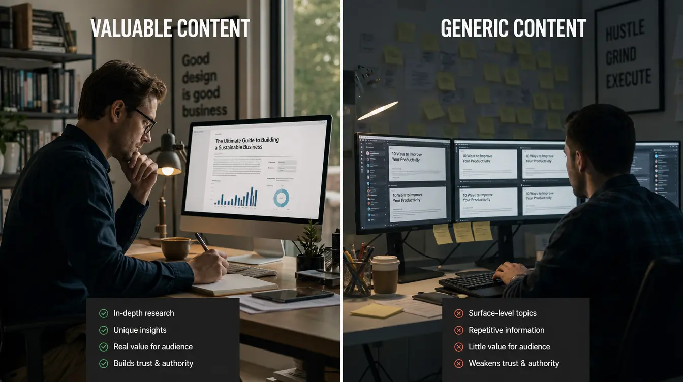 Helpful content versus hollow content comparison