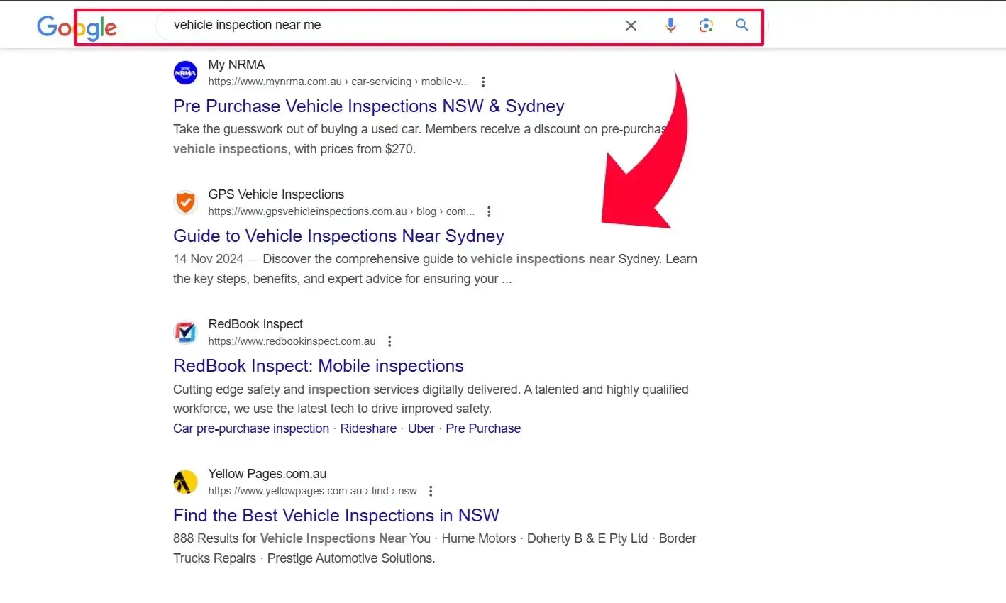 Google search result example