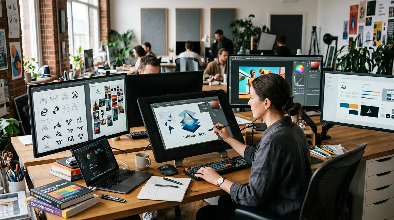Professional design studio with multiple tools