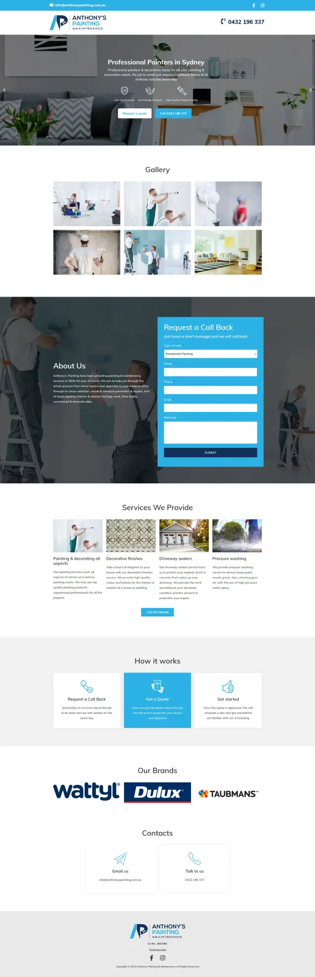 Anthonys Painting website design by DSIGNS Australia