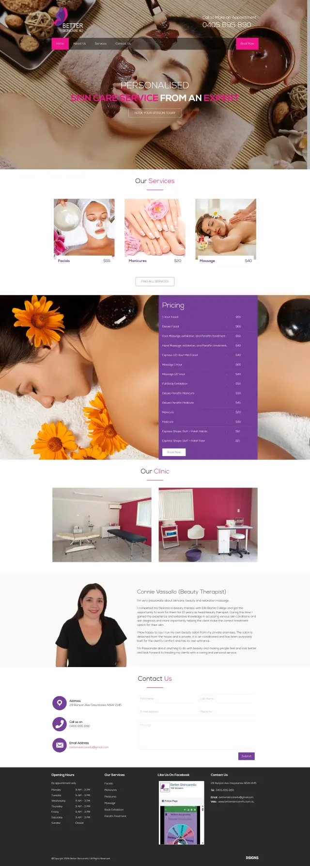 Better Skin Care 4U website design by DSIGNS Australia