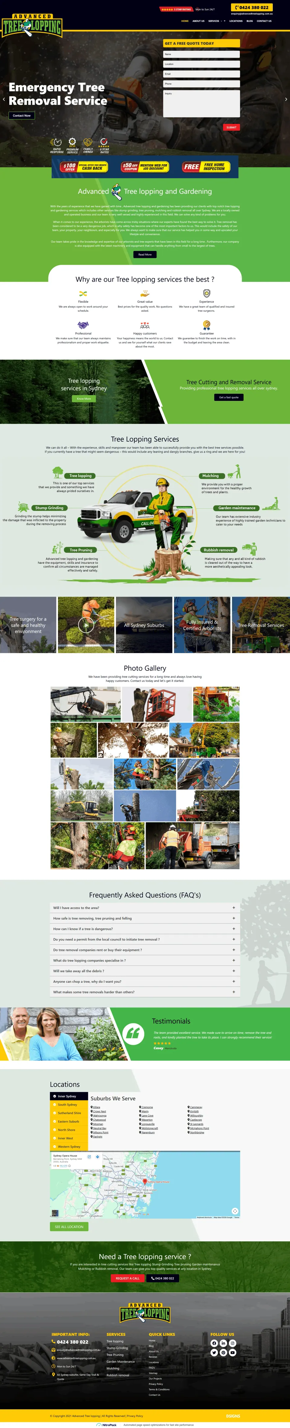 Advanced Tree Lopping website design by DSIGNS Australia