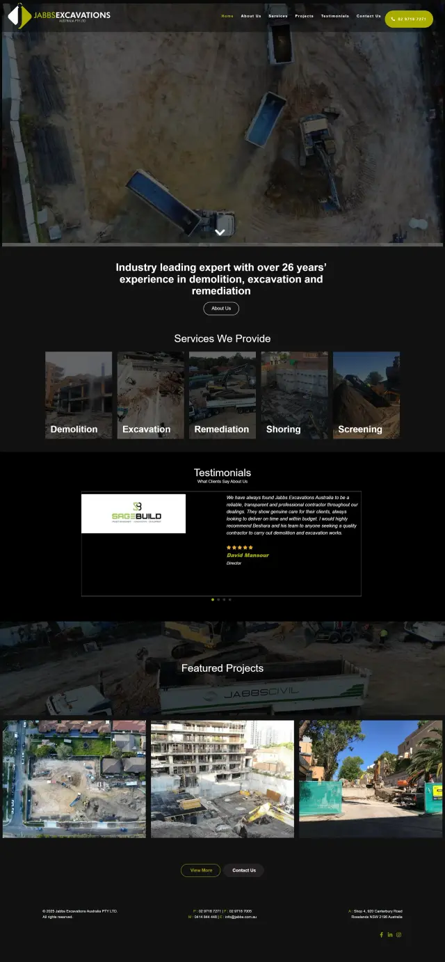 Jabbs Excavations website design by DSIGNS Australia