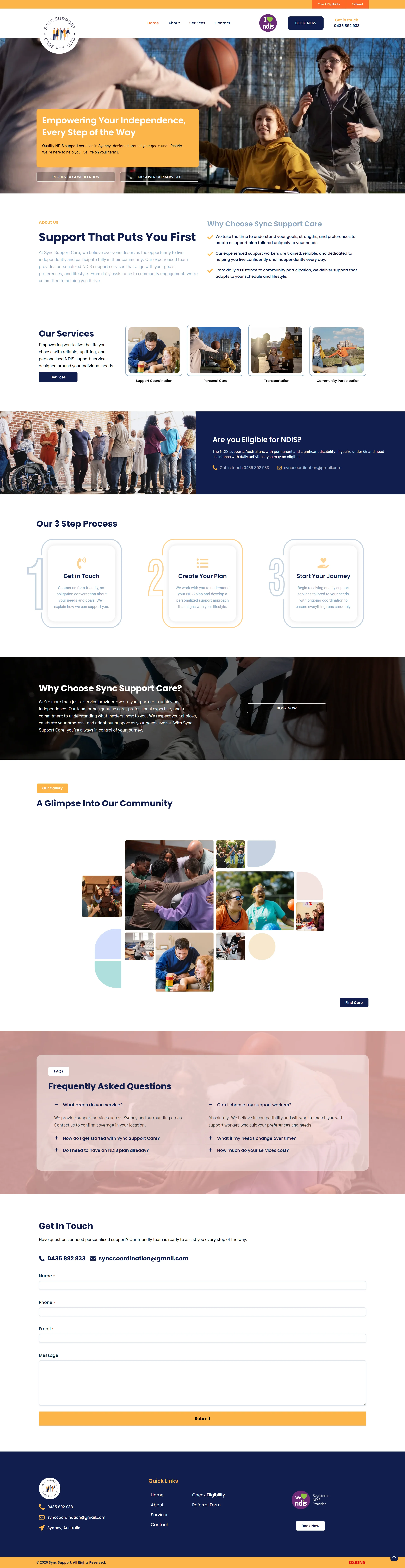 Sync Support Care website design by DSIGNS Australia